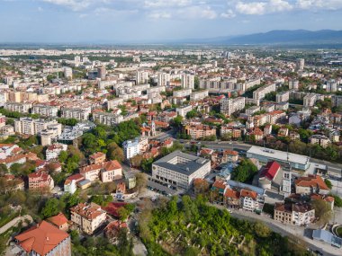 Bulgaristan 'ın Filibe kentinin şaşırtıcı hava gün batımı manzarası