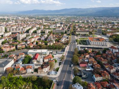 Bulgaristan 'ın Filibe kentinin şaşırtıcı hava gün batımı manzarası