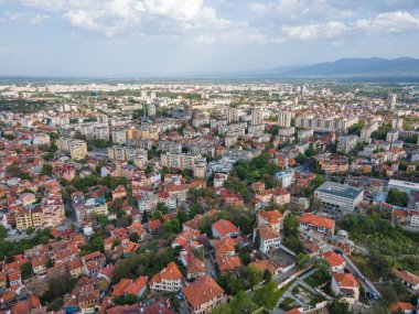 Bulgaristan 'ın Filibe kentinin şaşırtıcı hava gün batımı manzarası