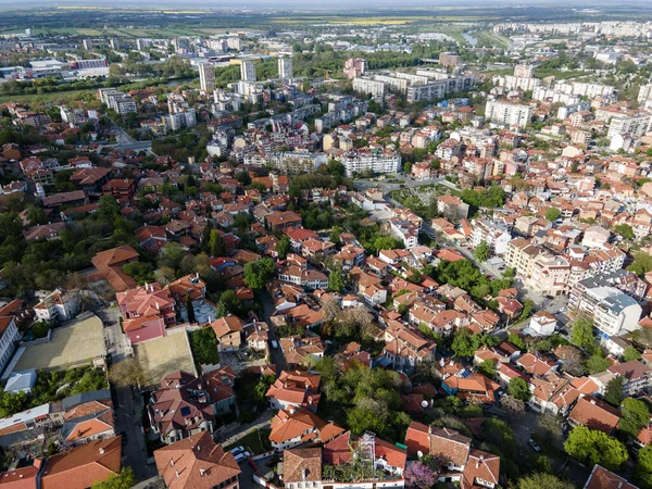 Vista Aérea Surpreendente Por Sol Cidade Plovdiv Bulgária — Fotografia de Stock
