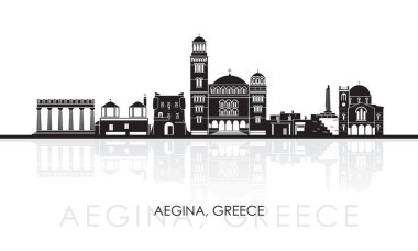 Yunanistan 'ın Aegina Adası Siluet Skyline Panoraması - vektör illüstrasyonu