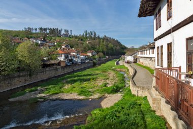 TRYAVNA, BULGARIA - 1 Mayıs 2021: Bulgaristan 'ın eski Tryavna kentindeki Tipik sokak ve Ninetenth Century Evleri