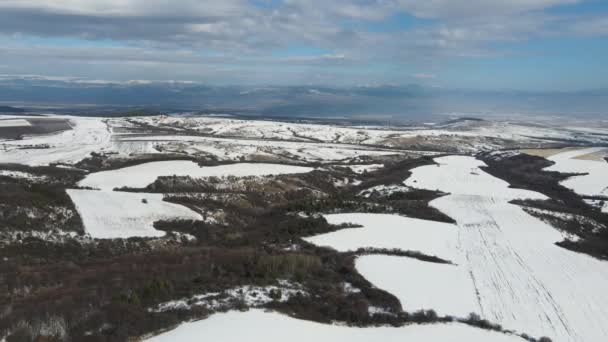 Vista Aérea Inverno Montanha Lyulin Coberta Com Neve Região Cidade — Vídeo de Stock