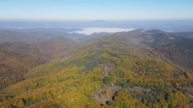 Bulgaristan 'ın Pernik Bölgesi Golemi zirvesi yakınlarındaki Erul dağının şaşırtıcı sonbahar manzarası