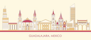Guadalajara, Meksika 'nın Skyline karikatürü - vektör illüstrasyonu