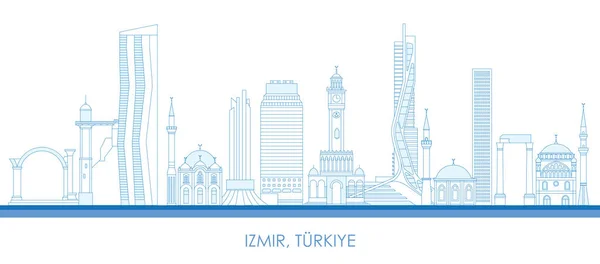 Obrys Panorama Města Izmir Turkiye Vektorová Ilustrace — Stockový vektor