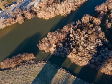 Bulgaristan 'ın Filibe kenti Maritsa nehri ve panoramasının şaşırtıcı hava manzarası