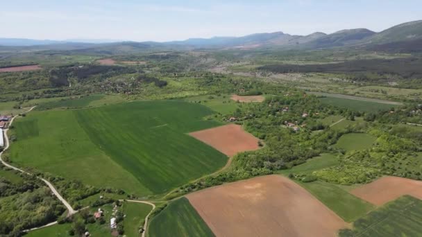 Spring Aerial View Perdesaan Land Town Godech Sofia Region Bulgaria — Stok Video