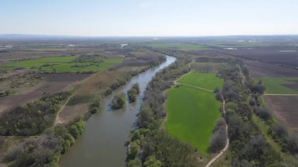 Letecký Pohled Řeku Chepelarskou Tekoucí Řeky Maritsy Nedaleko Města Plovdiv — Stock video