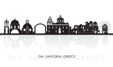 Oia, Santorini, Cyclades Adaları, Yunanistan 'ın Siluet Skyline panoraması - vektör illüstrasyonu