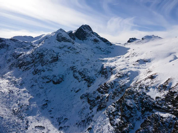 Niesamowity Powietrzny Zimowy Krajobraz Góry Rila Pobliżu Szczytu Malyovitsa Bułgaria — Zdjęcie stockowe