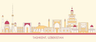 Özbekistan 'ın Taşkent şehrinin Skyline panoraması - vektör illüstrasyonu