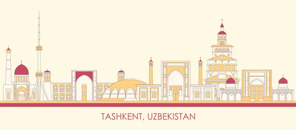 Cartoon Skyline Panorama Kota Tashkent Uzbekistan Gambar Vektor - Stok Vektor