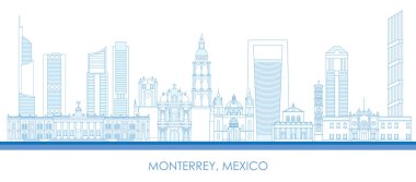 Monterrey, Meksika 'nın Skyline ana hatları - vektör illüstrasyonu