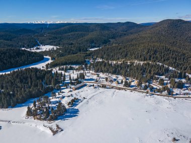 Bulgaristan 'ın Buzdan Pazardzhik Bölgesi ile kaplı Shiroka polyana' nın (geniş çayır) kış manzarası