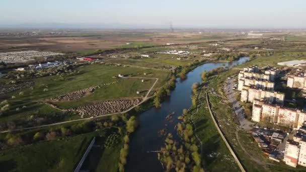 Zonsondergang Luchtfoto Van Wijk Stolipinovo Getto Stad Plovdiv Bulgarije — Stockvideo