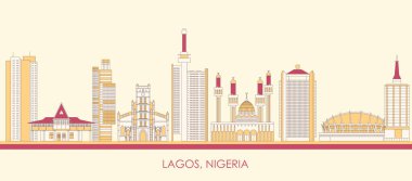 Lagos, Nijerya 'nın Skyline karikatürü - vektör illüstrasyonu