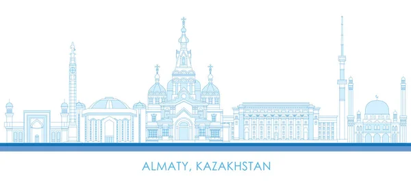 Контурная Панорама Города Алматы Казахстан Векторная Иллюстрация — стоковый вектор