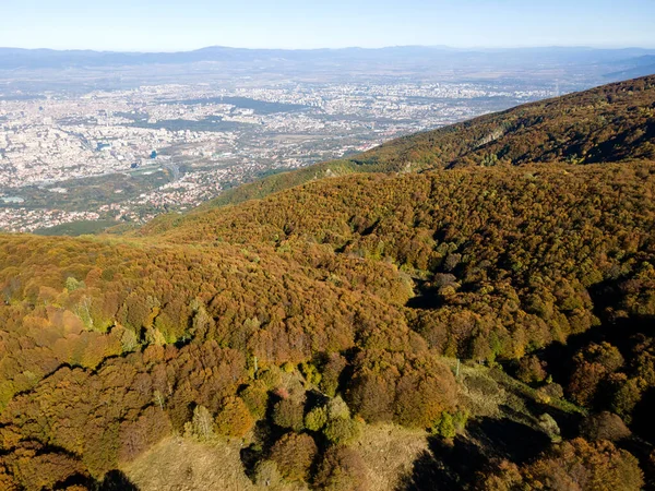 Aerial Autumn Panorama Vitosha Mountain Kopititoto Area City Sofia Bulgaria — Fotografia de Stock
