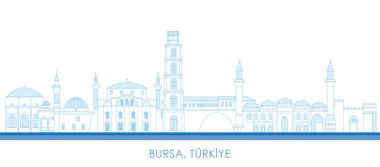 Türkiye 'nin Bursa şehrinin Skyline ana hatları - vektör illüstrasyonu