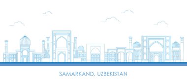 Özbekistan, Semerkand şehrinin Skyline görünümü - vektör illüstrasyonu