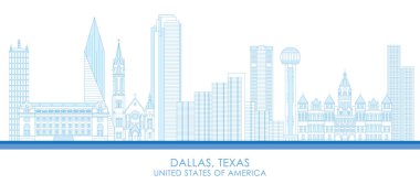 Dallas, Teksas, ABD 'nin Skyline ana hatları - vektör illüstrasyonu