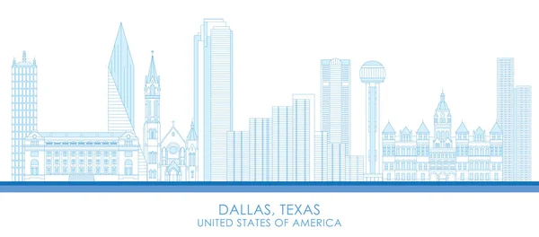 Outline Panorama Skyline Della Città Dallas Texas Stati Uniti Illustrazione — Vettoriale Stock
