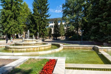 TROYAN, BULGARIA - AUGUST 31, 2021: Amazing view of center of town of Troyan, Lovech region, Bulgaria