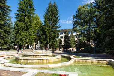 TROYAN, BULGARIA - AUGUST 31, 2021: Amazing view of center of town of Troyan, Lovech region, Bulgaria