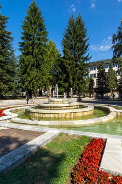 TROYAN, BULGARIA - AUGUST 31, 2021: Amazing view of center of town of Troyan, Lovech region, Bulgaria