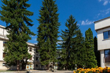 TROYAN, BULGARIA - AUGUST 31, 2021: Amazing view of center of town of Troyan, Lovech region, Bulgaria