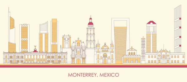 Cartoon Skyline Panorama City Monterrey Mexico Vector Illustration — 스톡 벡터