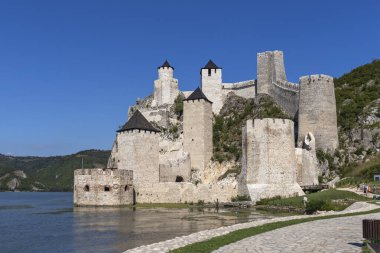 GOLUBAC, SERBIA - AUGUST 11, 2019: Golubac Fortress - medieval fortified town at the coast of Danube River, Serbia