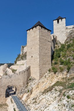 GOLUBAC, SERBIA - AUGUST 11, 2019: Golubac Fortress - medieval fortified town at the coast of Danube River, Serbia