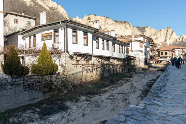 Melnik Bulgária Dezembro 2019 Rua Típica Casas Antigas Cidade Melnik — Fotografia de Stock