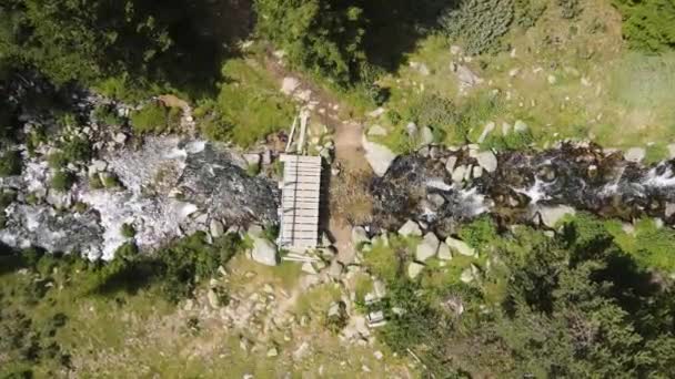 Amazing Aerial View Mountain River Begovitsa Hut Pirin Mountain Bulgaria — Stock videók