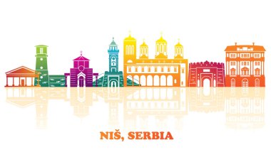 Sırbistan 'ın Niş kentinin renkli Skyline panoraması - vektör illüstrasyonu