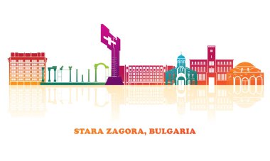 Bulgaristan 'ın Stara Zagora kentinin renkli Skyline panoraması