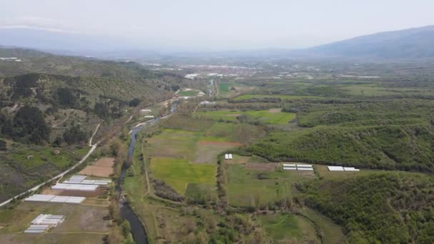 Aerial View Strumeshnitsa River Passing Petrich Valley Bulgaria — Stock Video