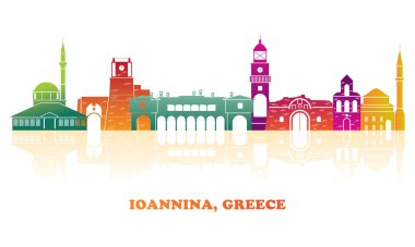 Colourfull Skyline panorama of city of Ioannina, Epirus, Greece - vector illustration