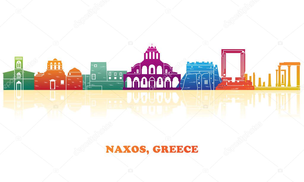 Colourfull Skyline panorama of Naxos, Cyclades Islands, Greece - vector illustration