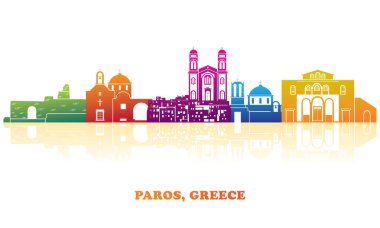 Colourfull Skyline panorama of Paros island, Cyclades, Greece - vector illustration