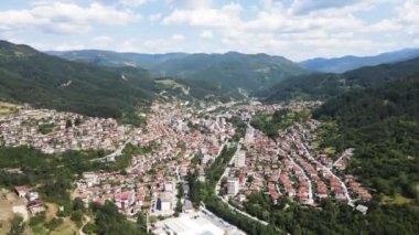 Aerial view of famous spa resort town of Devin, Smolyan region, Bulgaria