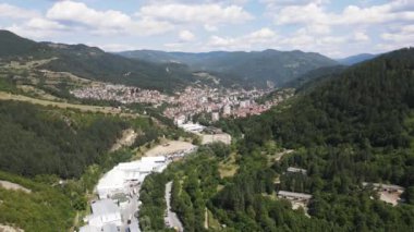 Aerial view of famous spa resort town of Devin, Smolyan region, Bulgaria