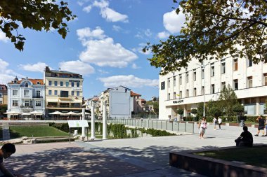 PLOVDIV, BULGARIA - AUGUST 1, 2022: Ruins of ancient Philippopolis at the central square of city of Plovdiv, Bulgaria