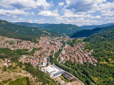 Aerial view of famous spa resort town of Devin, Smolyan region, Bulgaria