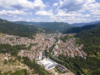 Aerial view of famous spa resort town of Devin, Smolyan region, Bulgaria