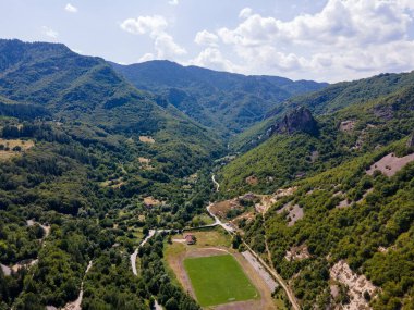Aerial view of famous spa resort town of Devin, Smolyan region, Bulgaria