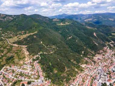 Aerial view of famous spa resort town of Devin, Smolyan region, Bulgaria
