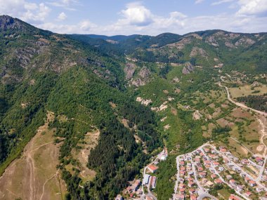 Aerial view of famous spa resort town of Devin, Smolyan region, Bulgaria